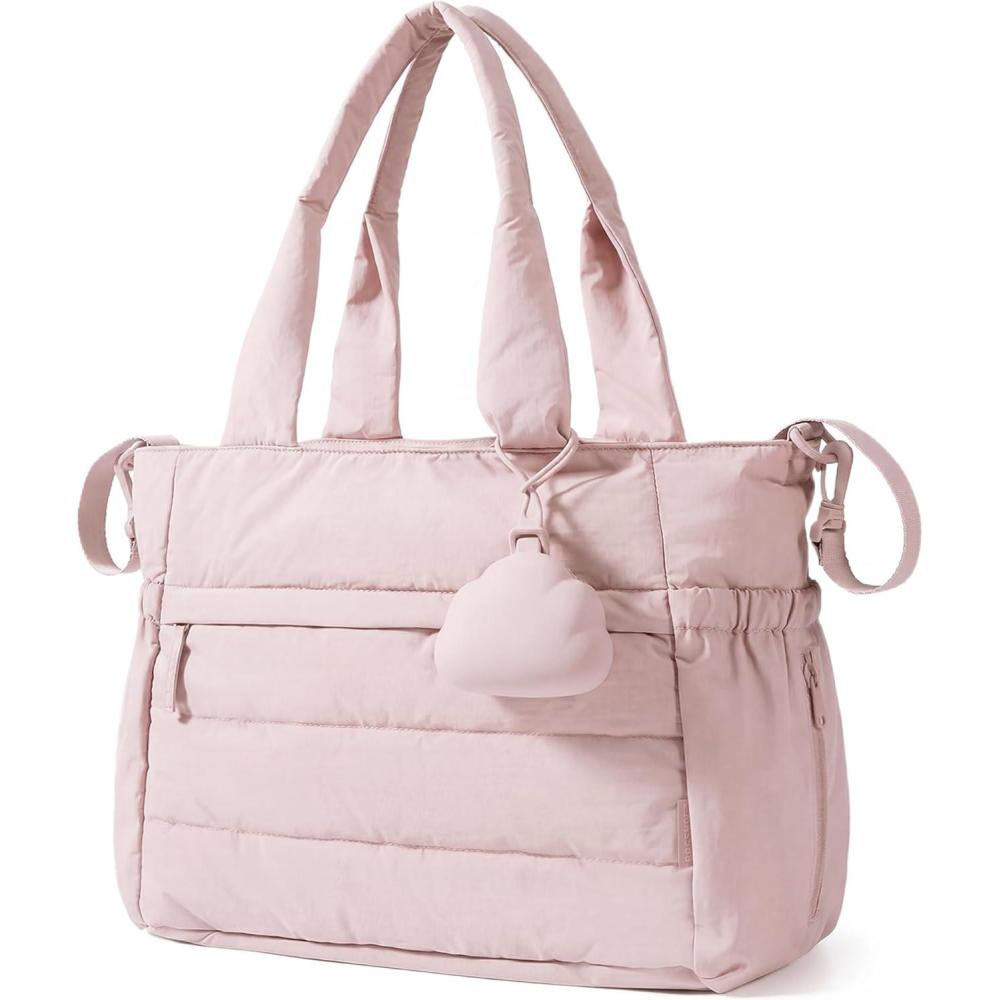 imageBAGSMART Diaper Bag Tote Hospital Bag for Labor Delivery Puffy Maternity Travel Diaper Tote Baby Bag with Pacifier CasePink