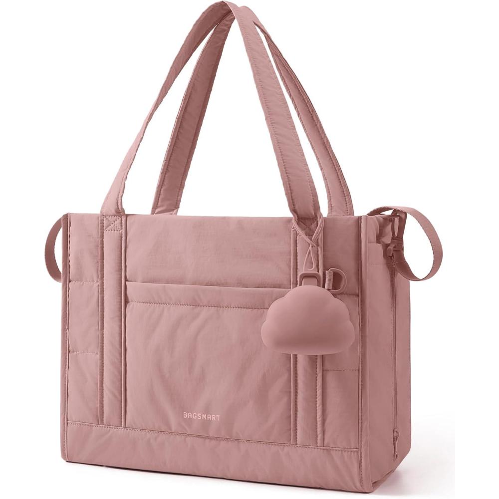 imageBAGSMART Diaper Bag Tote Puffer Hospital Bag for Labor Delivery with Pacifier Case Lightweight Baby Bag for Travel Work  Multifunctional Insulated Pockets Water ResistanceDark Pink
