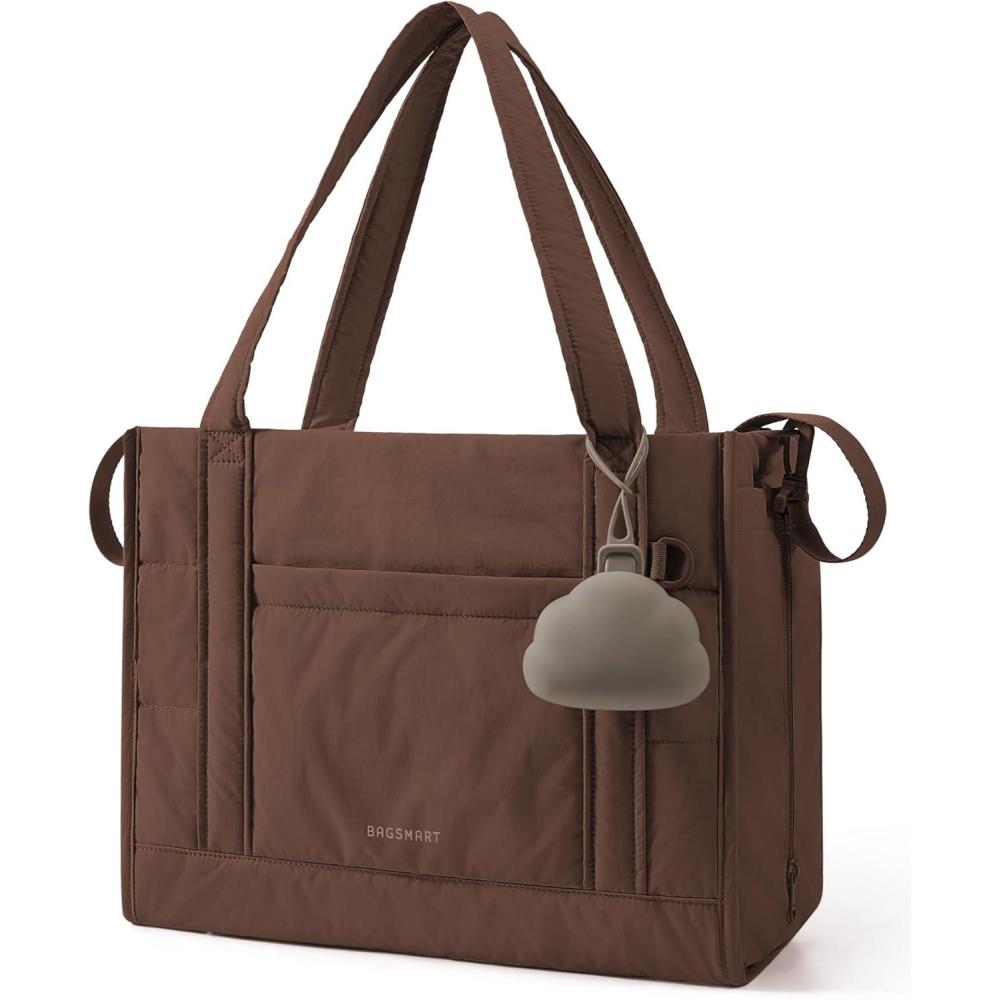 imageBAGSMART Diaper Bag Tote Puffer Hospital Bag for Labor Delivery with Pacifier Case Lightweight Baby Bag for Travel Work  Multifunctional Insulated Pockets Water ResistanceCoffee