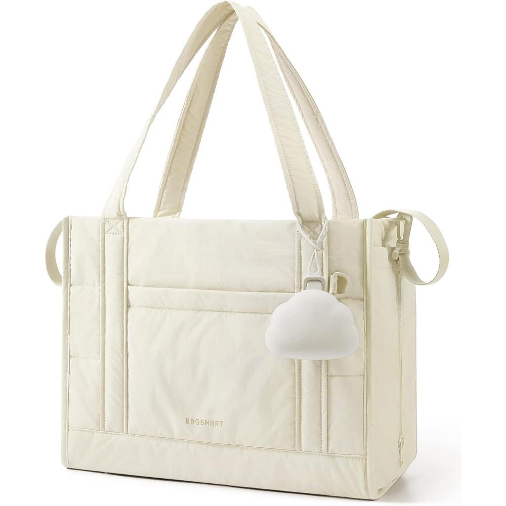 imageBAGSMART Diaper Bag Tote Puffer Hospital Bag for Labor Delivery with Pacifier Case Lightweight Baby Bag for Travel Work  Multifunctional Insulated Pockets Water ResistanceLight Beige