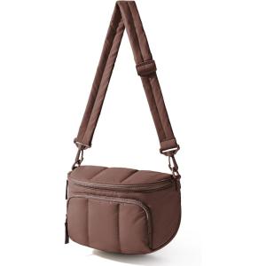 BAGSMART Puffer Crossbody Bum Bags for Women, Small Cross Body Purses for Women Travel & Work, Quilted Water-resistant Hobo | 4L, Quilted, Puffy, Mom, Everyday bag(03-espresso Brown)